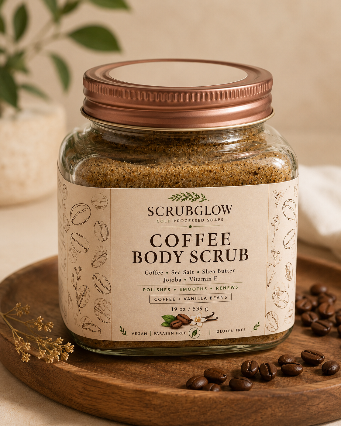 ScrubGlow Coffee Body Scrub – Coffee & Vanilla Beans Exfoliating Body Polish (539g / 19oz) - Image 2