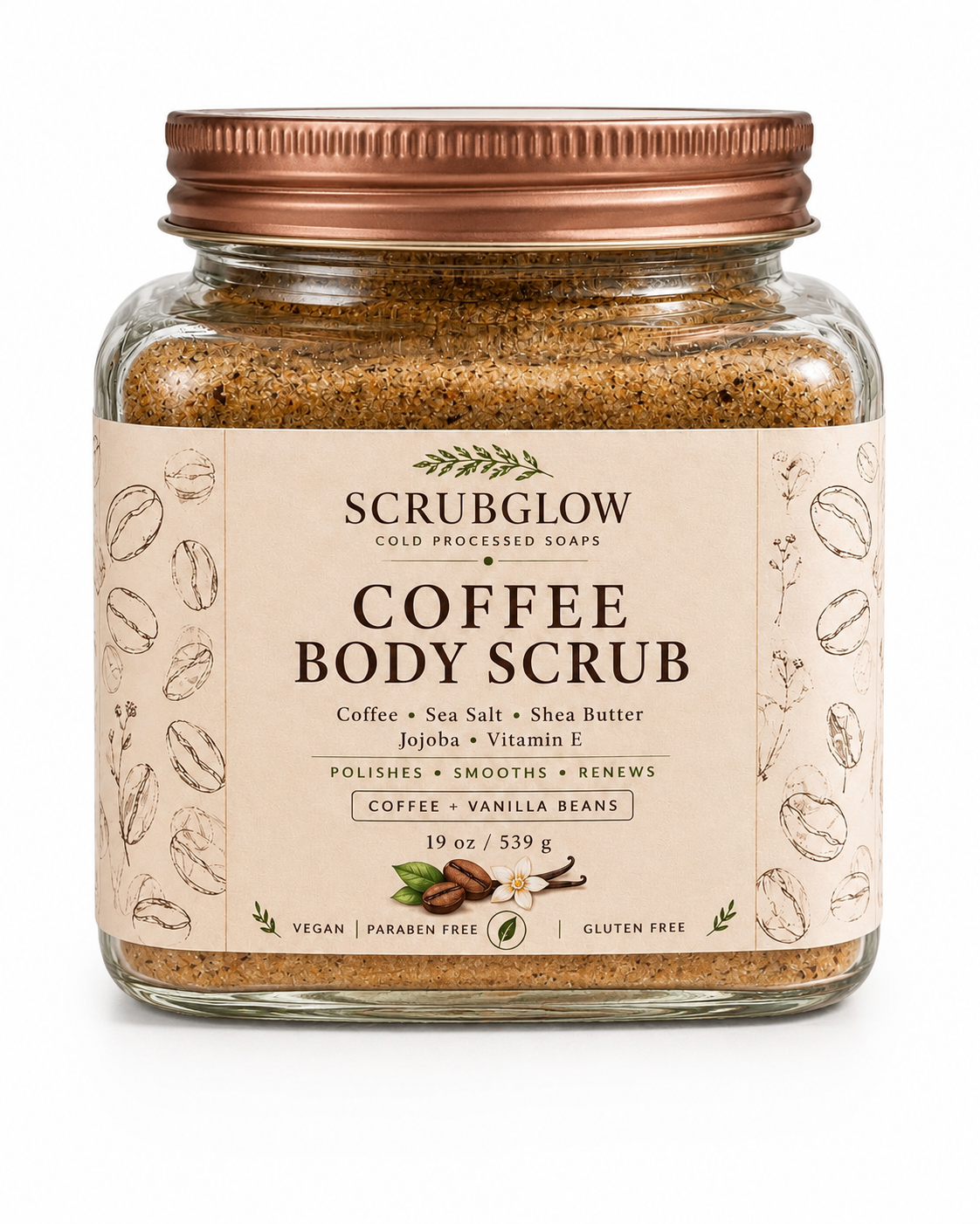 ScrubGlow Coffee Body Scrub – Coffee & Vanilla Beans Exfoliating Body Polish (539g / 19oz) - Image 3