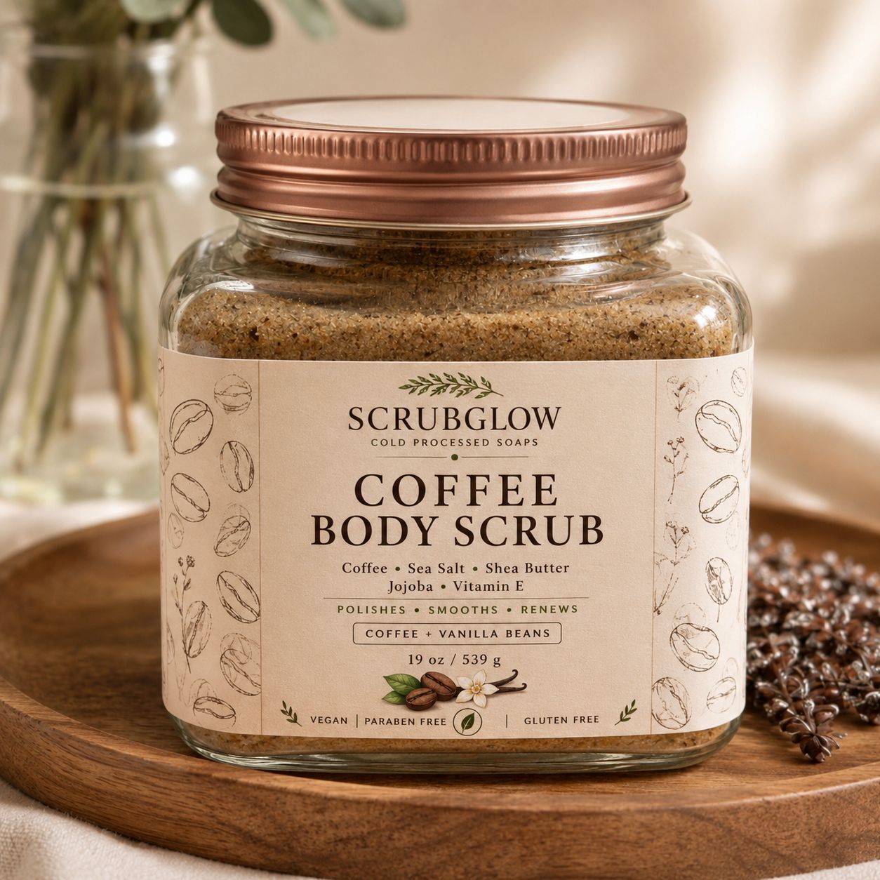 ScrubGlow Coffee Body Scrub – Coffee & Vanilla Beans Exfoliating Body Polish (539g / 19oz)